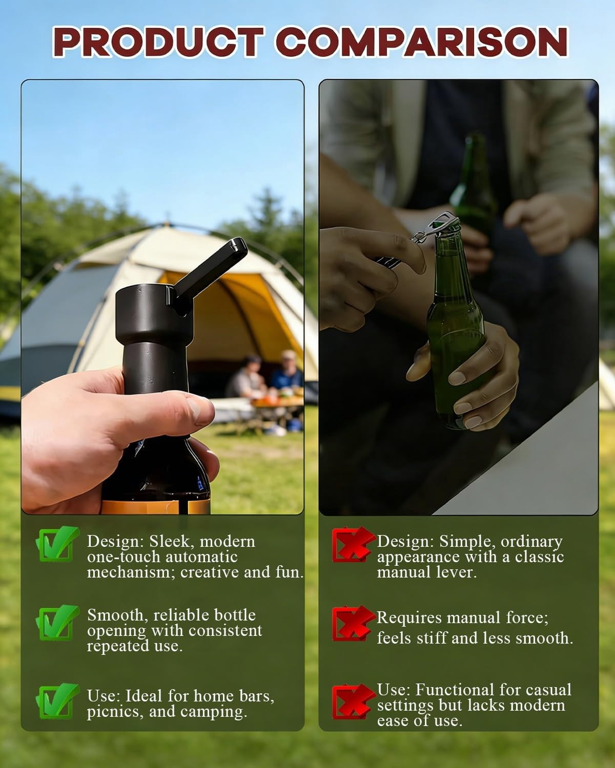 Bottle Cap Launcher with Opener - 3D Printed Push Down Bottle Opener That Shoots Caps, Funny Beer Opening Tool for Party, Home Bar, Picnic, Camping & Kitchen, Novelty Gift for Men