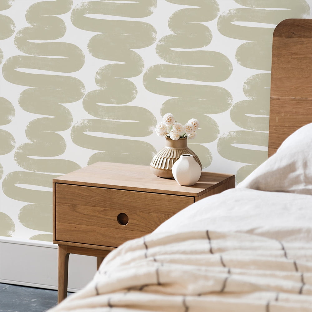 Tempaper x Bobby Berk Wiggle Room Sand and White Peel and Stick Wallpaper, 20.5" x 16.5'