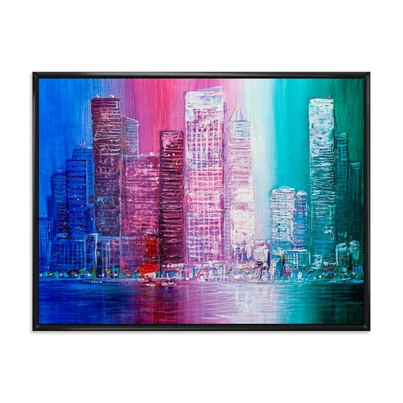 Designart 'Abstract Style Cityscape Panorama Skyscrapers II' Modern Framed Canvas Wall Art Print