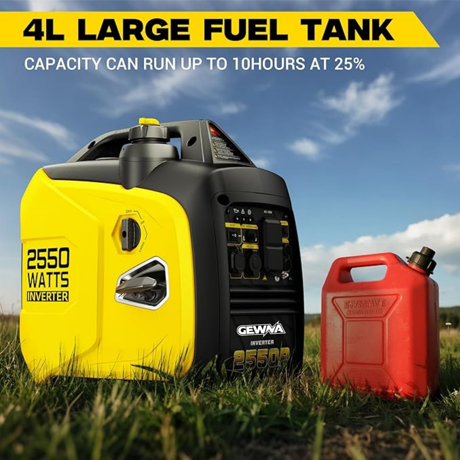 Gewna 2550W Gas Inverter Generator,Portable & Quiet,Low Oil for Home Use, Camping, Outdoor,Yellow