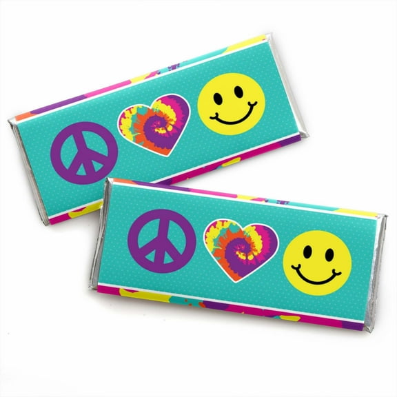 Big Dot of Happiness 60's Hippie - Candy Bar Wrapper 1960s Groovy Party Favors - Set of 24