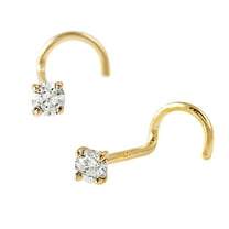 Solid 14Kt Gold Nose Nose Screw, 22G Nose Stud, 14kt Yellow Gold or 14kt White Gold Nose Ring Prong Set CZ Accent-Y1.5mm