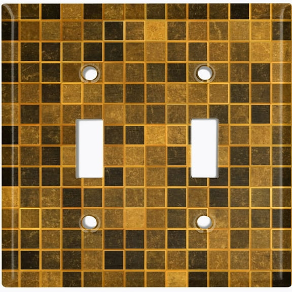 Metal Light Switch Wall Plate Outlet Cover (Warm Tone Tiles - Double Toggle)