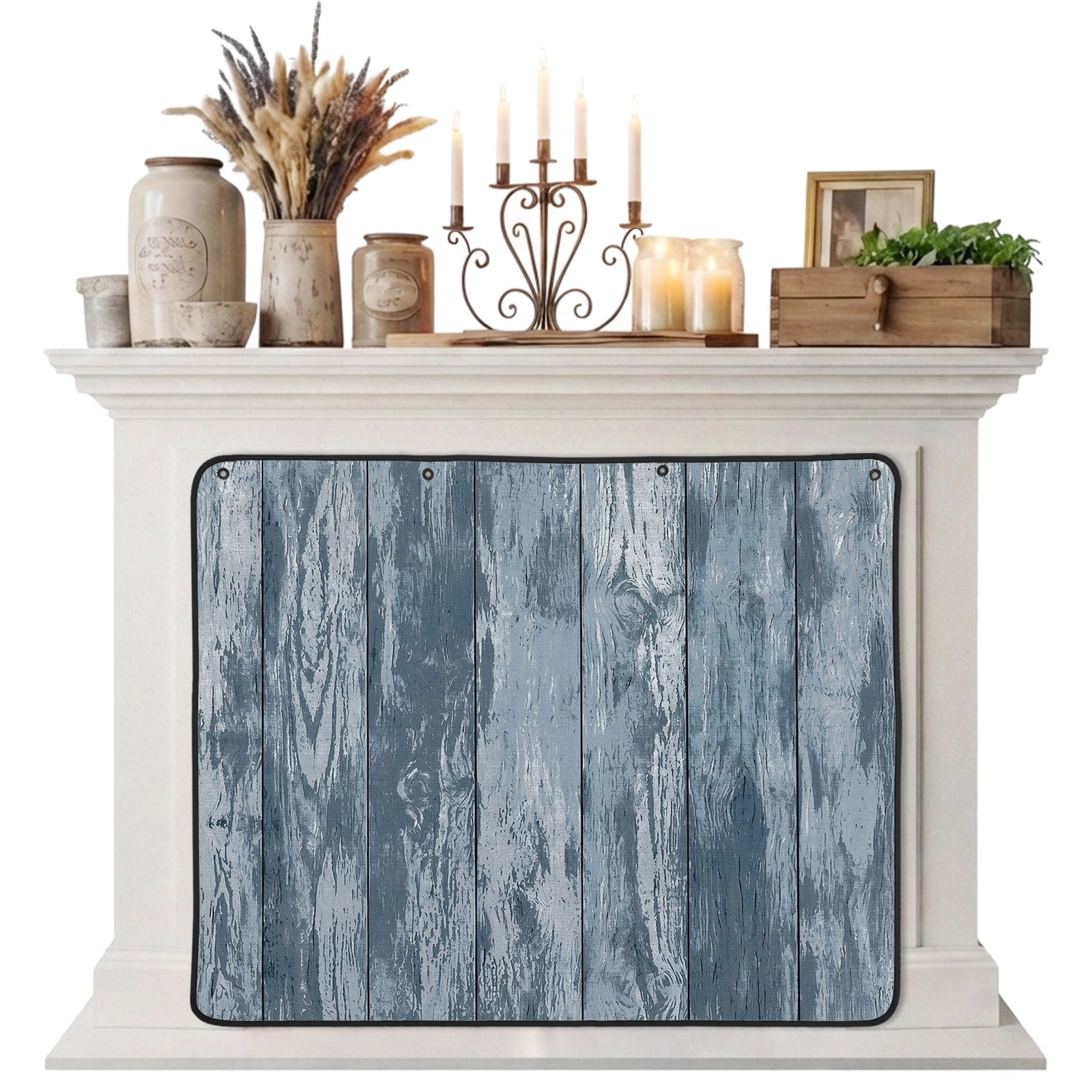 Magnetic Fireplace Cover Blue Wood Grain Fireplace Screen Vertical Stripes Wooden Plank Insulation Fireplace Blocker Blanket Save Energy Fireplace Draft Stopper Covers for Living Room 39x32