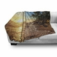 thumbnail image 3 of Tropical Soft Flannel Fleece Blanket, Palm Trees on Tropical Beach Sunrise Morning View Panoramic Nature Picture, Cozy Plush for Indoor and Outdoor Use, 60" x 80", Blue Yellow Brown, by Ambesonne, 3 of 6