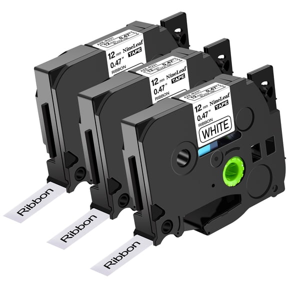 NineLeaf 3 Pack Compatible for Brother P-touch TZe-R231 TZ-R231 12mm 1/2'' Black on White Satin Fabric Ribbon TZe TZ Label Tape 0.47" x 13ft