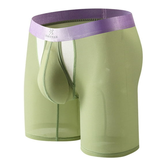 LNWUY Men Ice Silk Extended Side Opening Lightweight Comfort Breathable Exercise Quick-Dry, Stretchy Shorts Underpants Green S