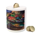thumbnail image 3 of Garden Piggy Bank, Colorful Christmas View at Buchart Gardens Celebrations Seasonal Nature Picture, Ceramic Coin Bank Money Box for Cash Saving, 3.6" X 3.2", Teal and Red, by Ambesonne, 3 of 4