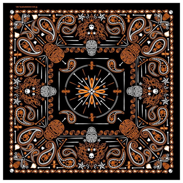 Bandana Hot Leathers Negro Naranja Calavera de Cachemira
