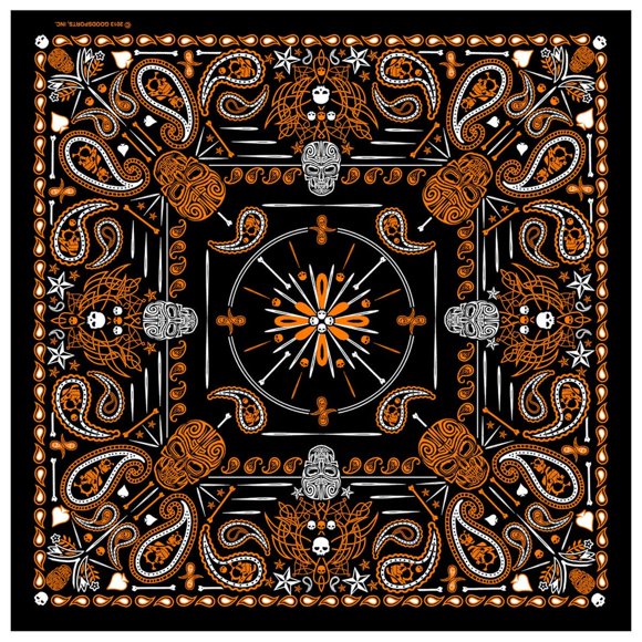 Bandana Hot Leathers Negro Naranja Calavera de Cachemira