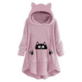 thumbnail image 1 of Chandail à Capuche Grande Taille pour Femmes avec Imprimé Chat Mignon et Poches à Boutons, 1 of 4