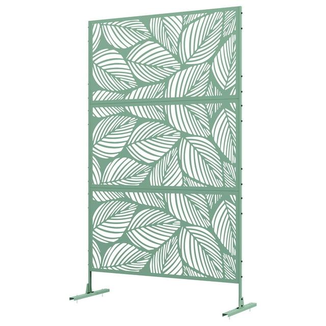 Outsunny Cloison Extérieure Décorative de 6,5 Pi, Écran d'Intimité en Métal avec Support, Style Feuille, Vert Pâle