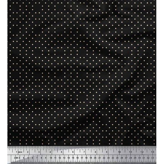 Soimoi Black Cotton Voile Fabric White Dots Print Fabric by the Yard 42 Inch Wide
