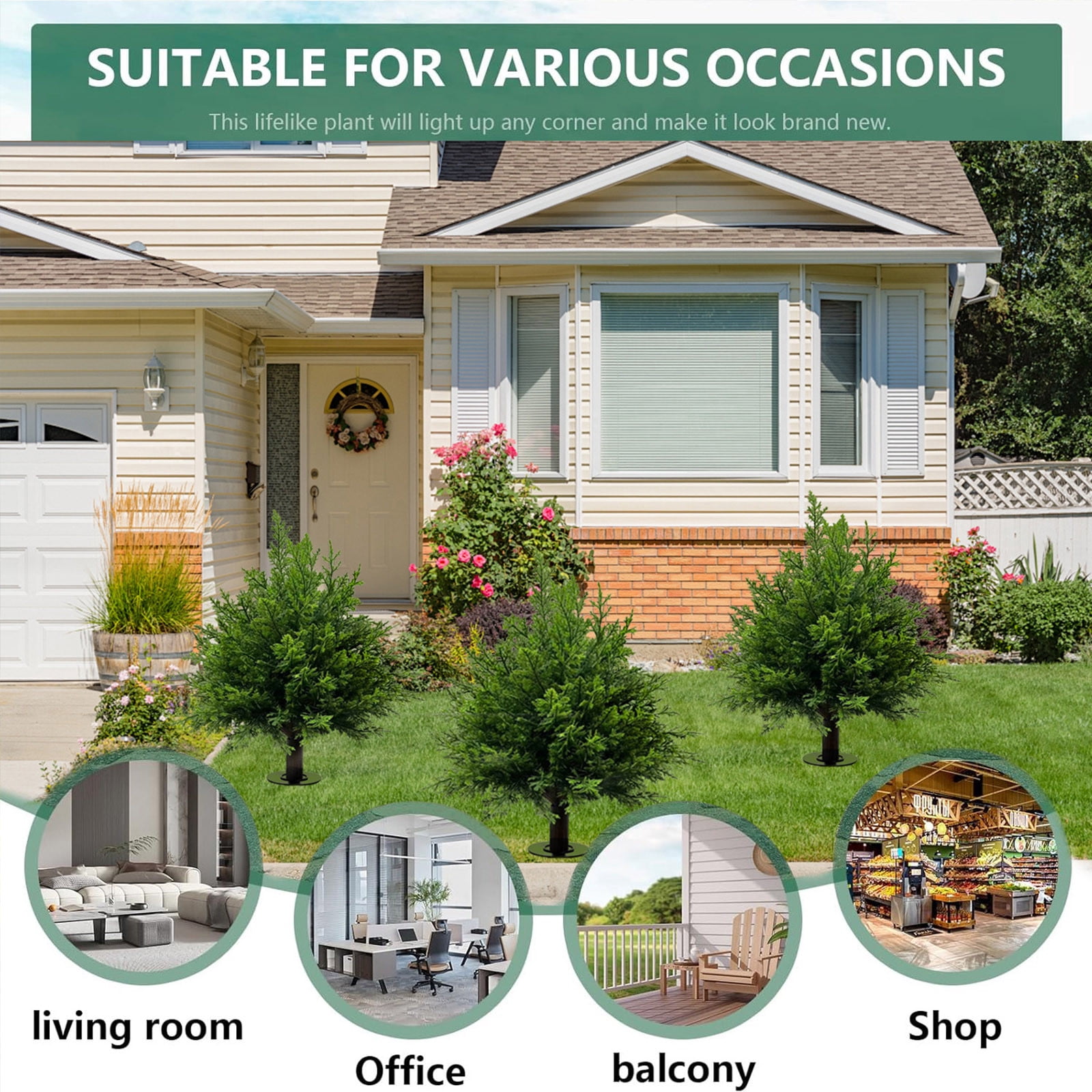 Artificial Topiary Ball Trees, 24" Fake Bushes for Outside, Artificial Small Shrub Plants, UV Resistant Potted Plants, Indoor and Outdoor Front Porch Gardens, Office Decoration