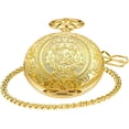 thumbnail image 5 of Gold Large Decorative Flower Pattern Pocket Watch White Roman Numeral Scale Quartz Pocket Watches for Men with Chain, 5 of 7
