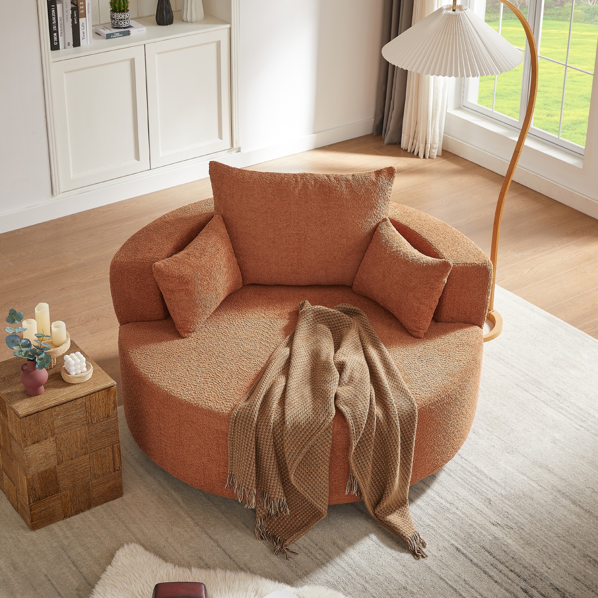 Swivel Round Sofa Couch Sofa Bed,360° Swivel Chair Accent Barrel Chair with 3 Removable Pillows for Living Room, Bedroom,Red