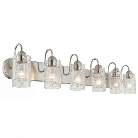 Kira Home Armada II 48" Light, Hammered Glass Shades, Silver Bathroom Light, Water Glass Cylinder Shades, Brushed Nickel