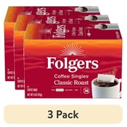 (3 pack) Folgers Coffee Singles Classic Roast Coffee Bags, 38 Count
