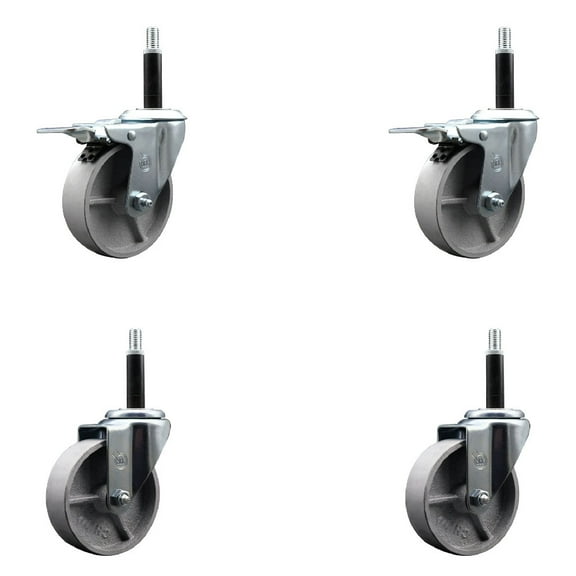 4 Inch Semi Steel Swivel 3/4 Inch Expanding Stem Caster Set 2 Total Lock Brakes