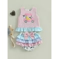 thumbnail image 5 of BemeyourBBs Toddler Baby Girl Golf Outfit Cute Infant Baby Girls Summer Clothes Golf Cart Embroidery Stripe Print Ruffled Tank Tops with Tiered Skirt Shorts 2Pcs Set, 5 of 9