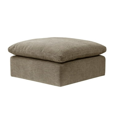 Benjara Scott 37 Inch Square Ottoman, Removable Pillow Top Cushion, Beige