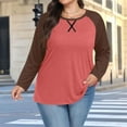thumbnail image 3 of Scyoekwg Plus Size Tops for Women Fall Fashion For Women Crewneck Long Sleeve Plus Size Tops Color Block Tunic Shirts Raglan Sleeve Casual Loose Tshirt (Red,XXXL), 3 of 6