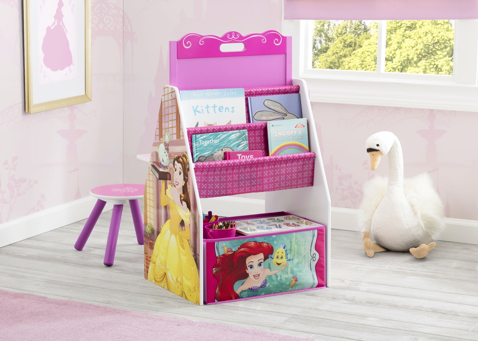 Disney Princess Deluxe Kids Art Table and Stool Set with Easel and Toy Organizer, Multicolor
