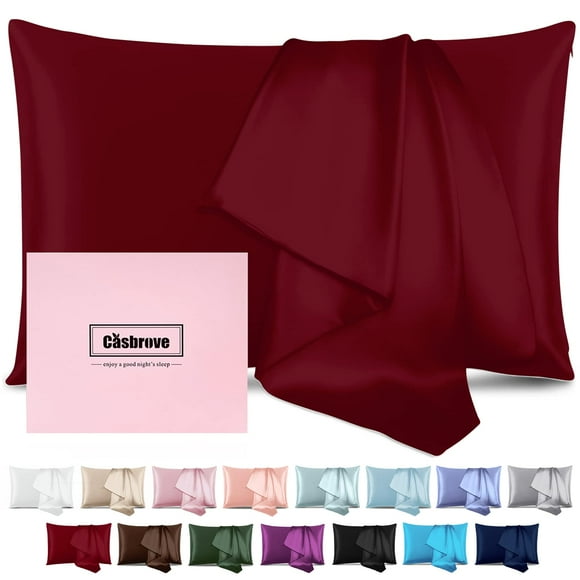 Funda de almohada de seda Casbrove Mulberry Silk, suave y transpirable, roja