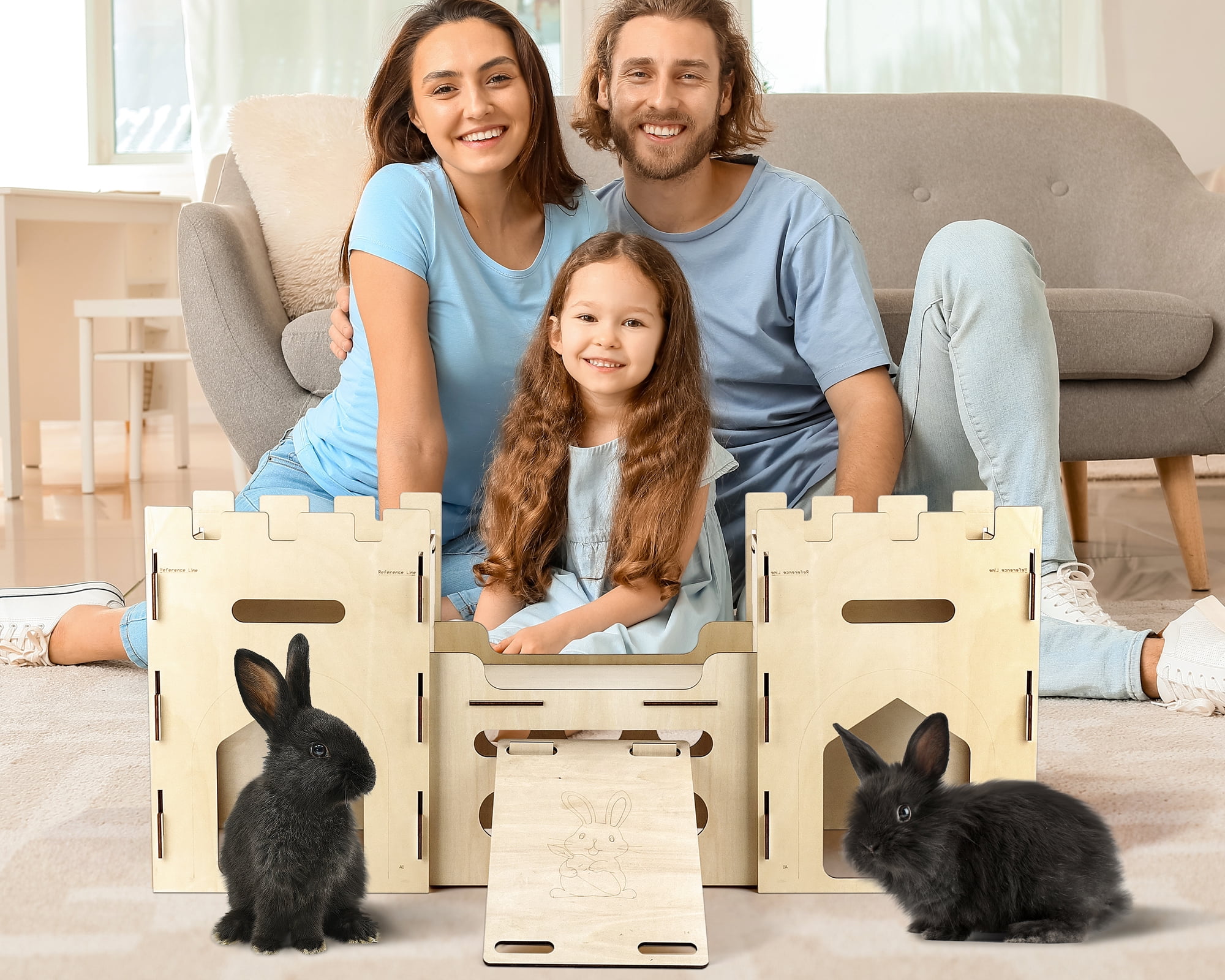 HIIMALEX Extra Large Wooden Bunny Castle House Multistory Climbing Tower Hideout Ventilated Sturdy Habitat for Rabbit Guinea Pig Chinchilla Ferret (T1 Castle)