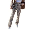 thumbnail image 3 of VISgogo Pantalones de pierna recta para mujer, pantalones de cintura alta con estampado estampado, marrón / negro / verde / azul / café VISgogo moda, 3 of 9
