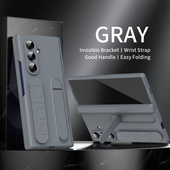 ELEHOLD Case for Samsung Galaxy Z Fold 7, Shockproof Cover Built in Glass Screen Protector Wristband Kickstand Hinge Guard, Gray