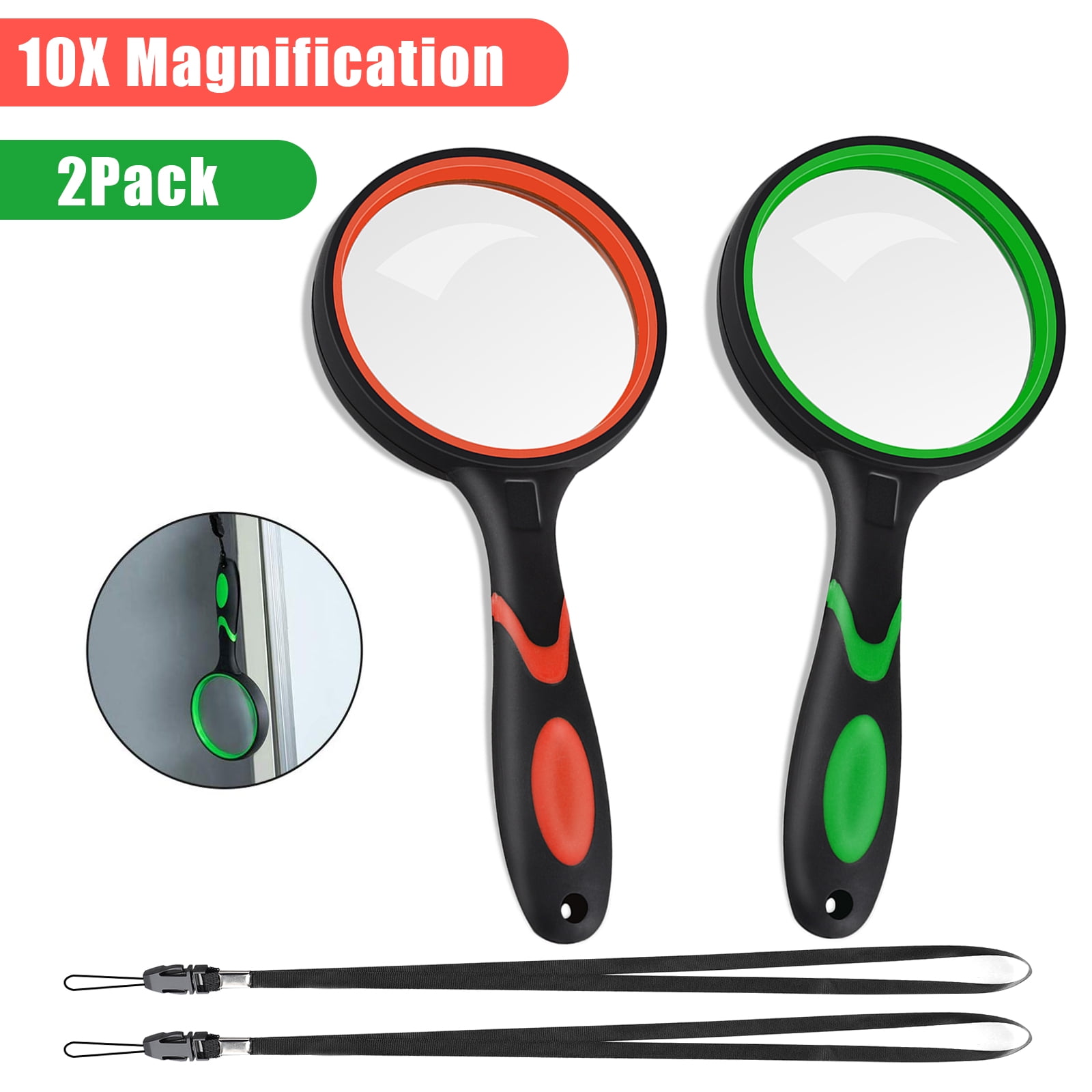 2Pcs Magnifying Glass, 10X Handheld Reading Magnifier, 75mm NonScratch