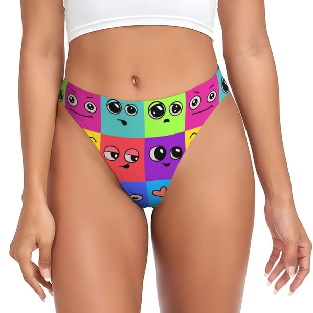 Fotbe Doodle Faces Emotions Tanga Sin Costuras para Mujer con Estampado – Panties Invisibles, Transpirables y Cómodos para Uso Diario-3X-Large