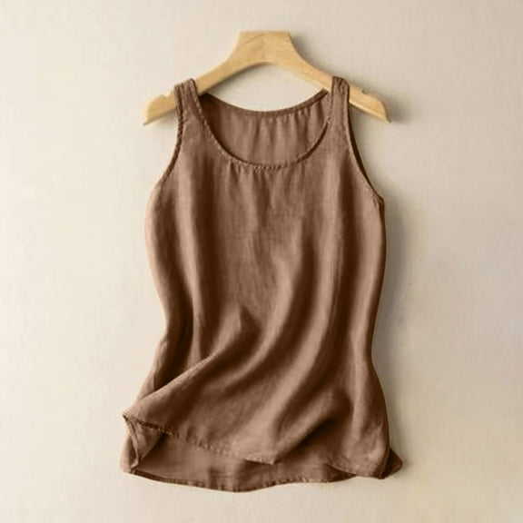 Karight Linen Sleeveless V Neck Tank Tops Basic Summer Blouse