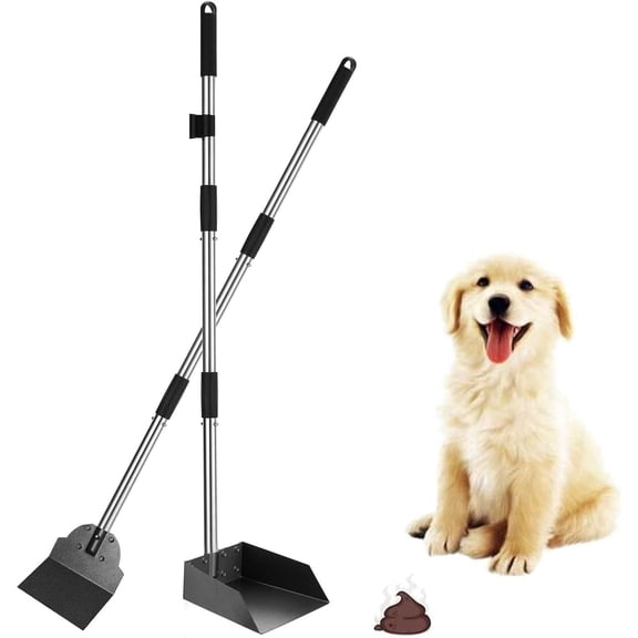 Dog Pooper Scooper for Yard - Tray & Spade Set, Long Handle Metal Detachable Poop Scooper for Large Medium Small Dogs, Pet Waste Removal Scoop with No Bending for Outdoor Grass, Dirt Gravel