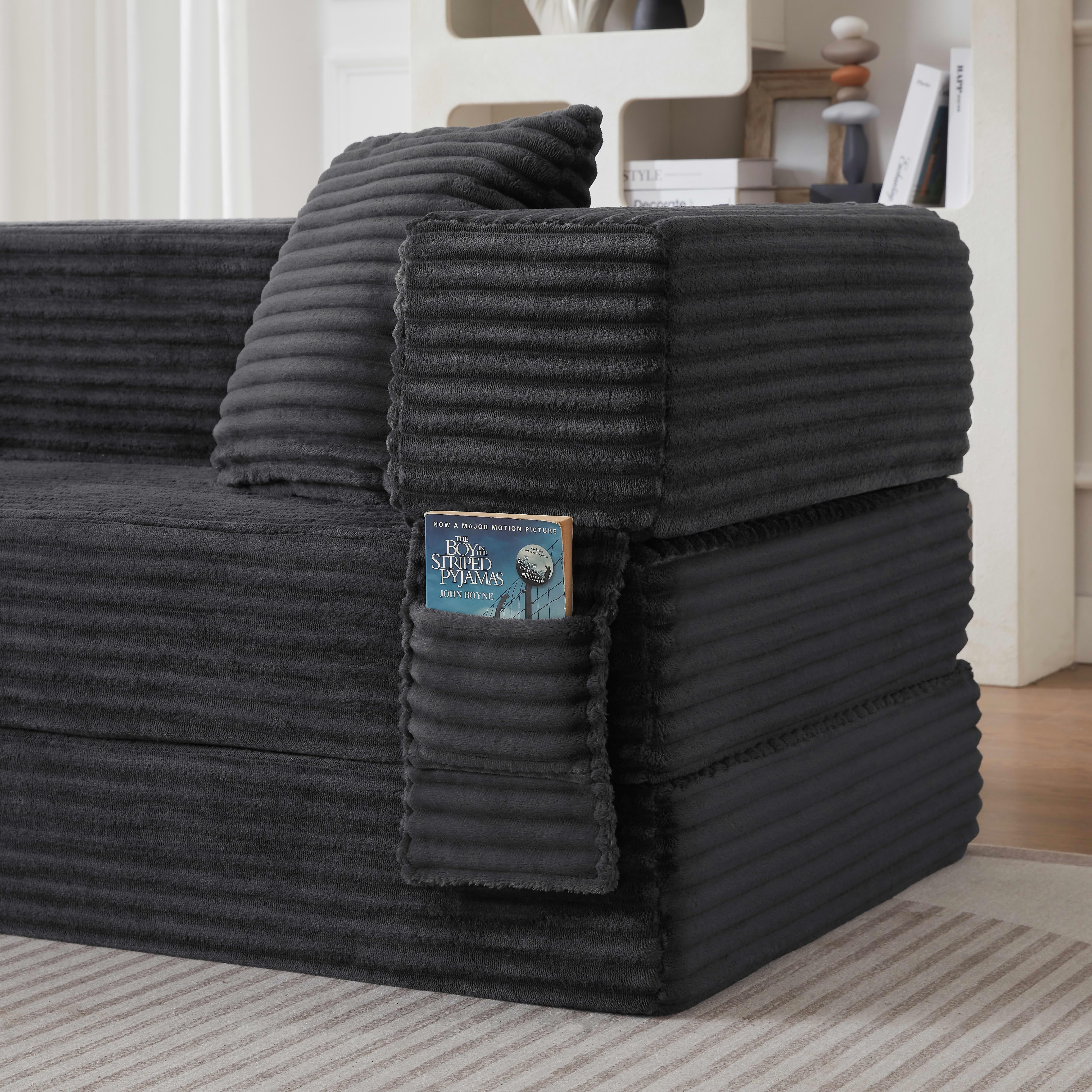 MAYEERTY Convertible Corduroy Sofa Bed, Modern Square 2-Tier Design, High-Density Foam, for Apartment & Living Room