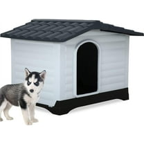 Dkelincs Large Dog House Plastic Water Resistant Pet Houses with Base Support, Black White