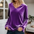 thumbnail image 2 of Velvet Tops for Women Dressy Casual V Neck Shirts Loose Fit Long Sleeve Vintage Velour Blouse Solid Holiday Party Outfits, 2 of 4