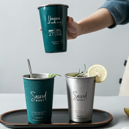 

GROFRY 500ml Letter Printed Water Cups Compact Stainless Steel Stylish Portable Drink Tumbler Drinkware