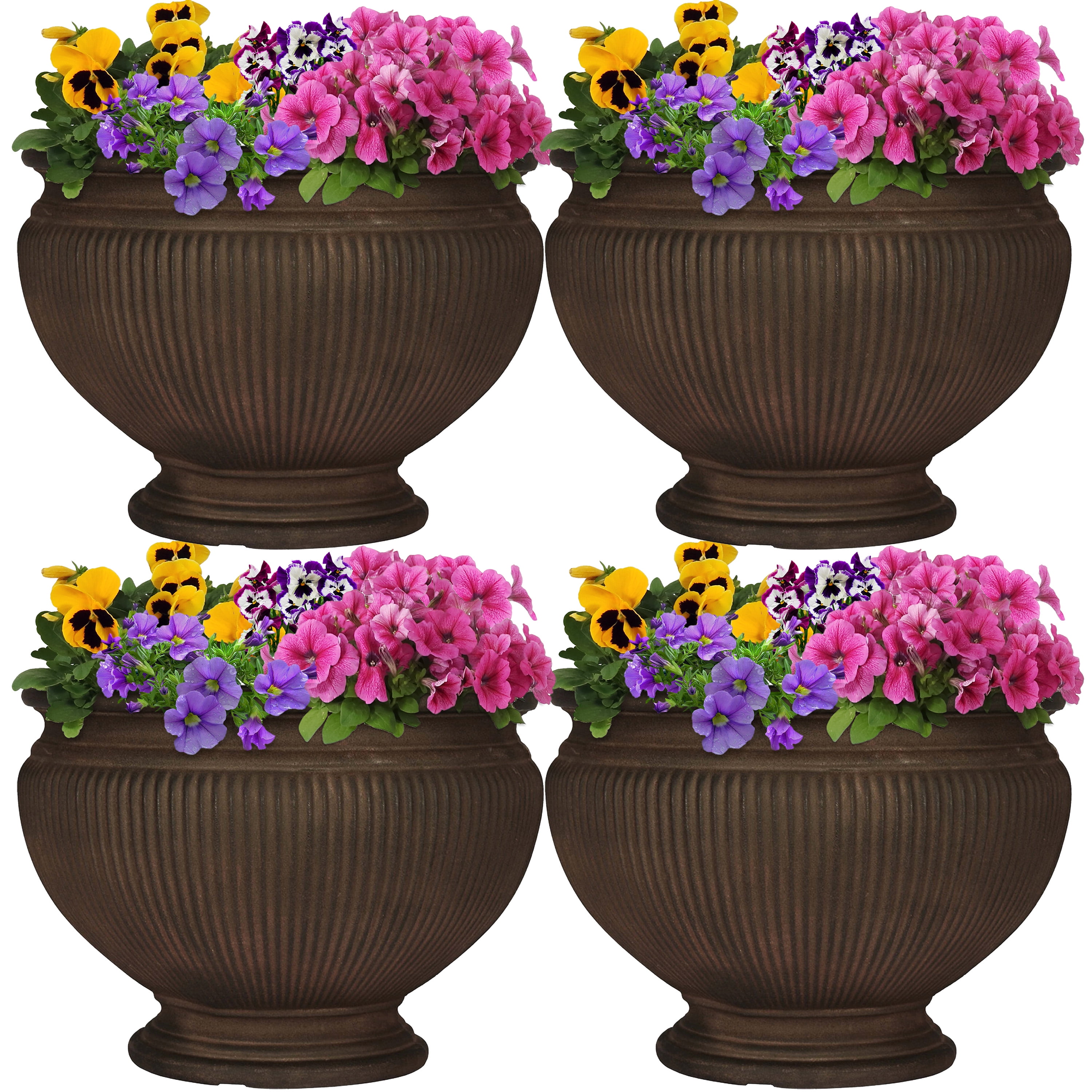 16" 4-PK Sunnydaze Charlotte Outdoor Double-Walled Flower Pot Planter Rust