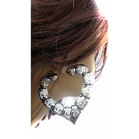 Large 3.5 inch Bamboo Heart Earrings Silver Tone