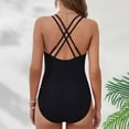 thumbnail image 5 of ZZwxWA One Piece Swimsuit Women Double Strap Ruched Bathing Suit Sexy Deep V Neck Belly Control Swimwear 2025, 5 of 6