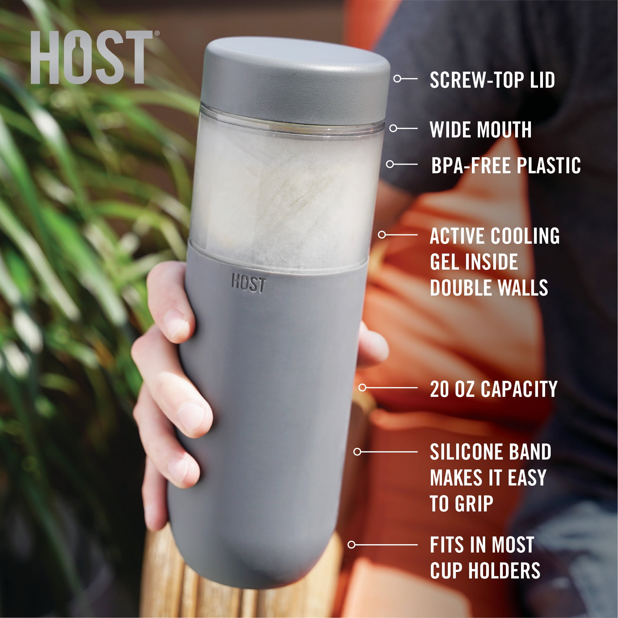 Host FREEZE Double Walled Water Bottle, Freezer Cooling Tumbler, 20oz Gray