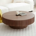 thumbnail image 4 of Williamspace Round Coffee Table, 31.49" Modern Handcraft Relief Wood Coffee Table Circle Drum Side Table Accent End Table Center Table for Living Room, Walnut, 4 of 7