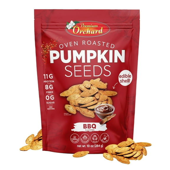 PREMIUM ORCHARD Flavored Pumpkin Seeds Oven Roasted | BBQ | High Protein Snacks for Kids and Adults | Vegan Snack | Non GMO | KETO