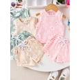 thumbnail image 4 of Yunliwuli Baby Girl Summer Outfit Daisy Print Round Neck Tank Tops with Elastic Waist Shorts 2 Pcs Clothes, 4 of 10