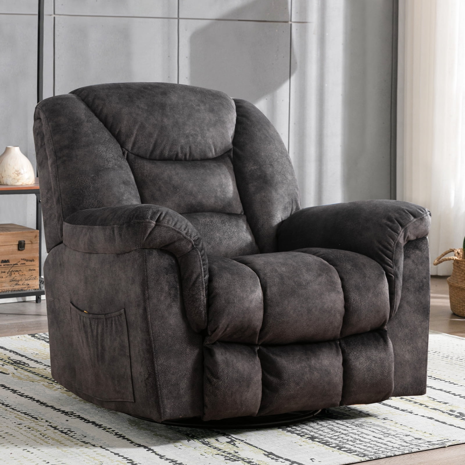 Bonzy Home Swivel Recliner Chair Manual Rocker Reclining Sofa Chair Living Room Seating Furniture Gray