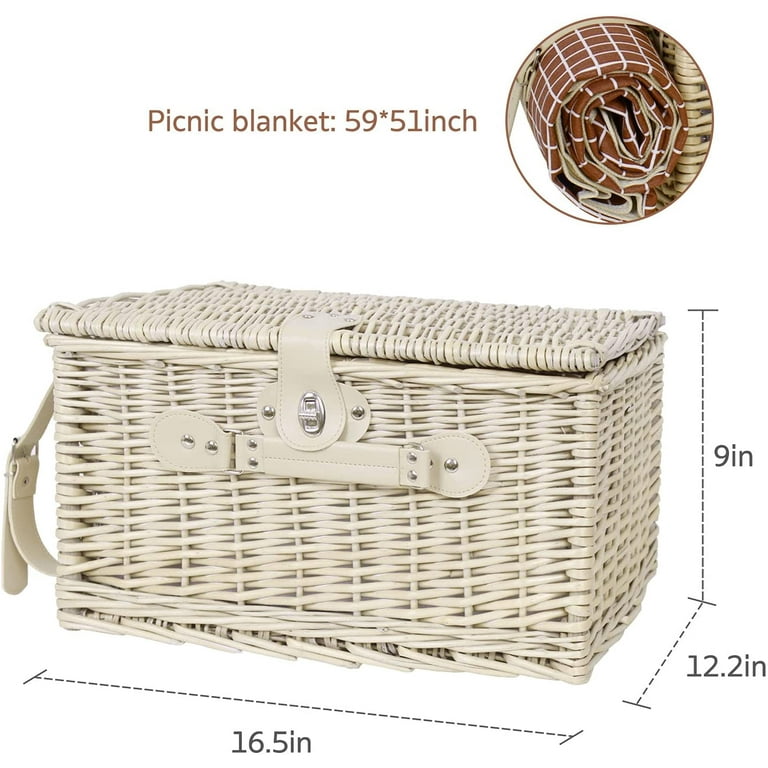 4 Person Wicker Picnic Basket Set, Waterproof Blanket Picnic Blankets