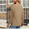 thumbnail image 6 of Olyvenn Long Sleeve Spring Tops Oversized 2025 Trendy Round Crew Neck Casual Color Block Womens Shirts Blouses Brown 4-6, 6 of 9