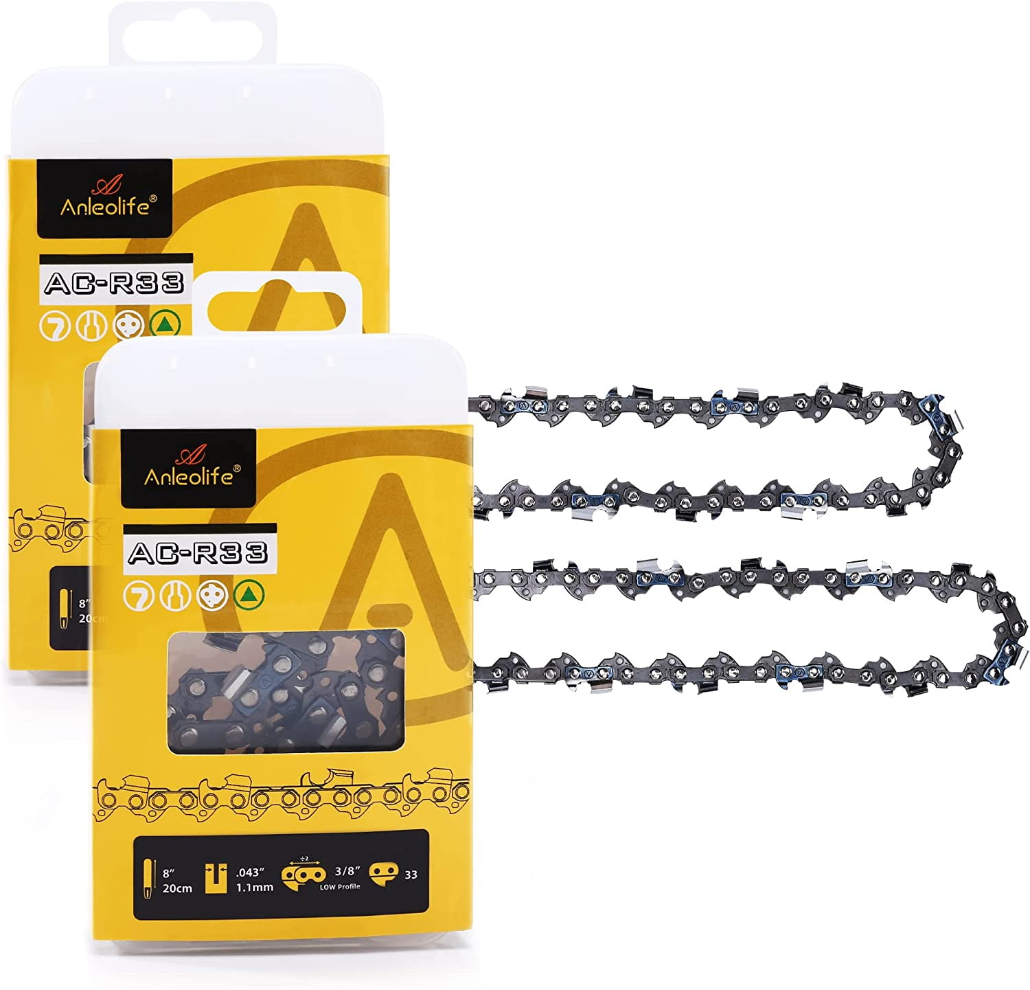 ACR33 Semi Chisel Chainsaw Chain for 8 inch Bar .043" Gauge 3/8 inch